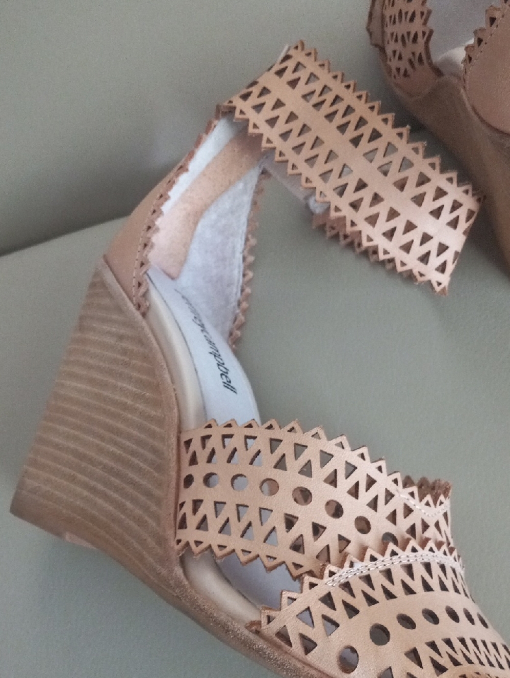 Jeffrey Campbell Nude Laser-Cut Ankle-Strap Wedge Sandals Size 7 - Picture 8 of 17